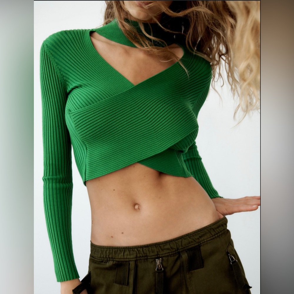 Zara Cropped Cut Out Knit Top